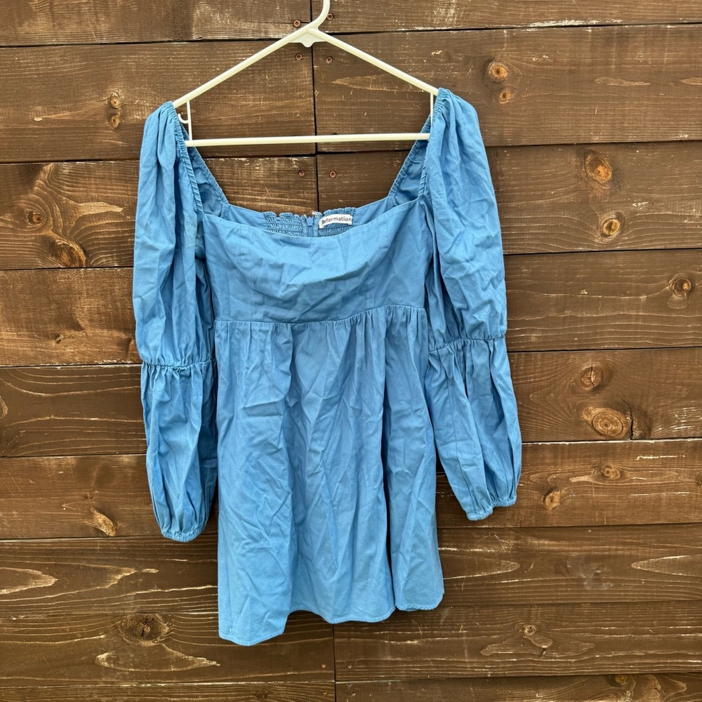 Reformation Michaela Organic Cotton Poplin Square Neck Smocked Mini Dress Size 0